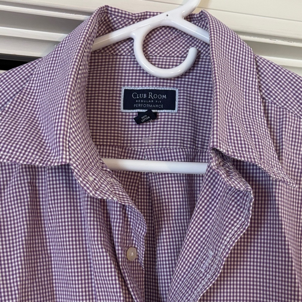 Club Room Men's Purple Gingham Performance Dress Shirt 16.5 - 34-35